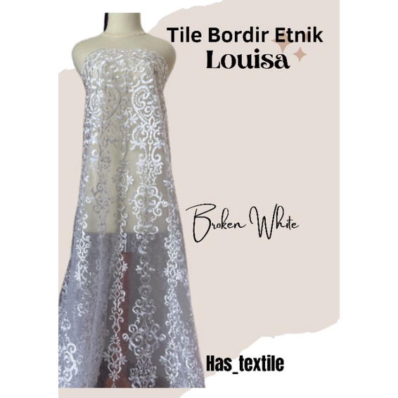 Kain Bahan Kebaya Brokat Tile Bordir Etnik Louisa Warna Putih Broken White
