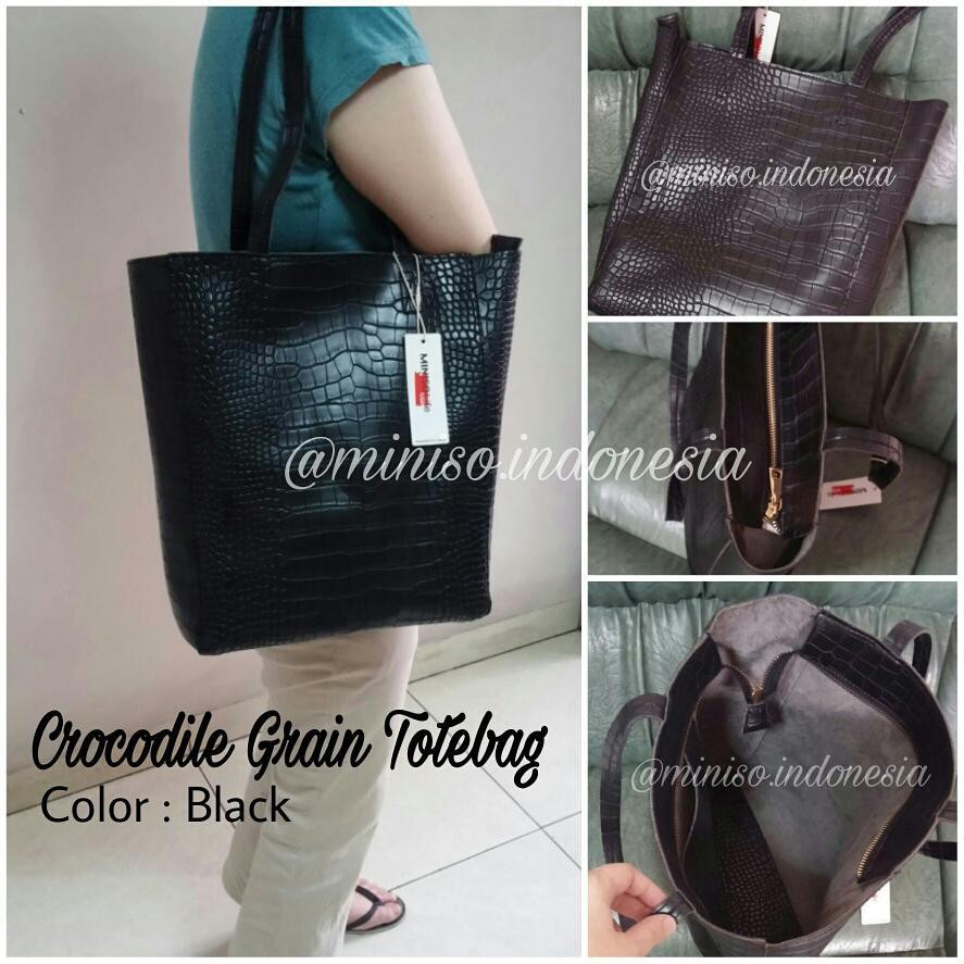 Miniso Japan | Croco Tote Bag Black
