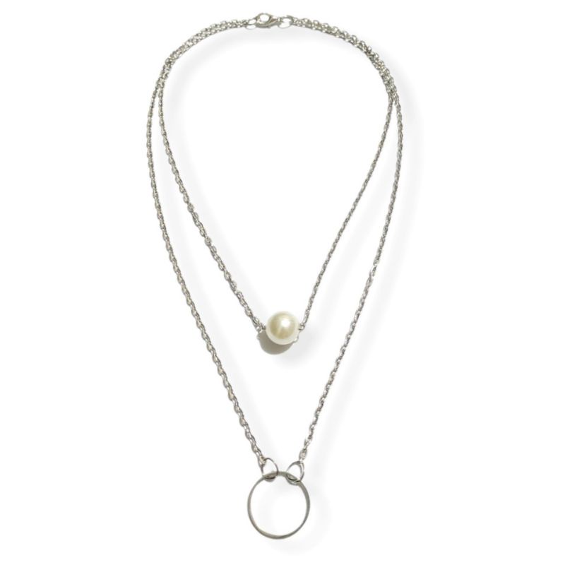 Ilene Pearl Circle Ring Double Layer Korean Necklace Kalung Tumpuk Multilayer Korea