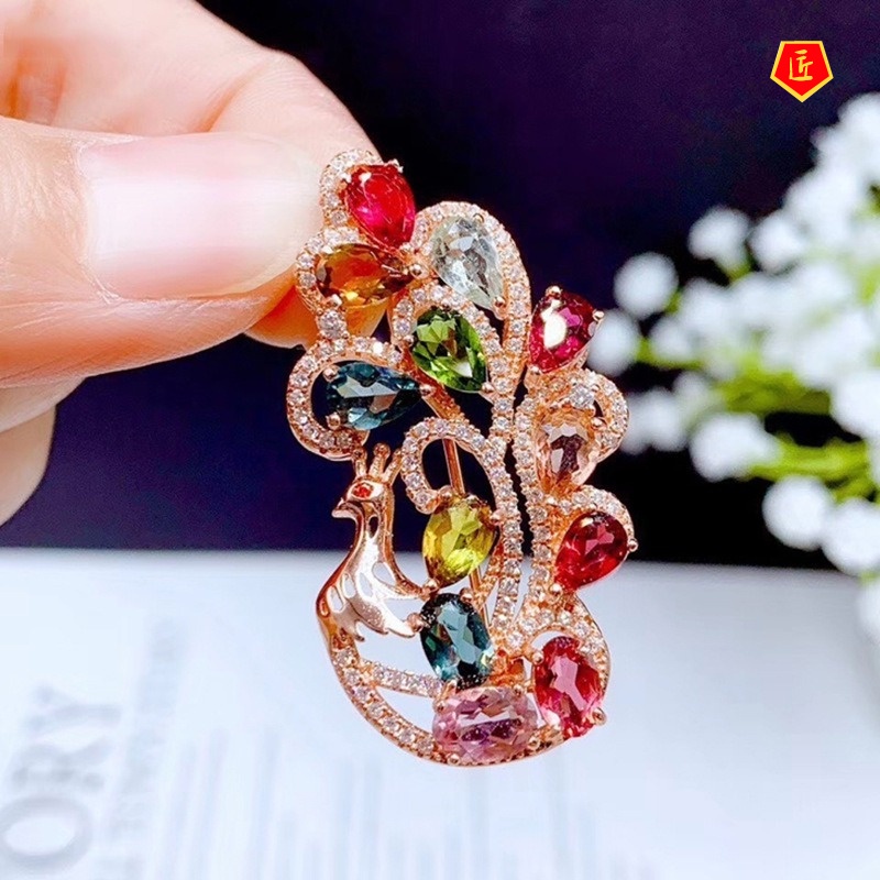 [Ready Stock]Gem Peacock Pendant Creative Micro Inlaid Zircon Dual-Wear Brooch Necklace