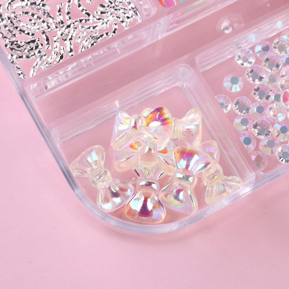 AUGUSTINA Agustin 3D Pesona Kuku Gaya Jepang Lucu Manicure Dekorasi Kuku Set Busur Persegi Berlian Campuran Nail Art Perhiasan