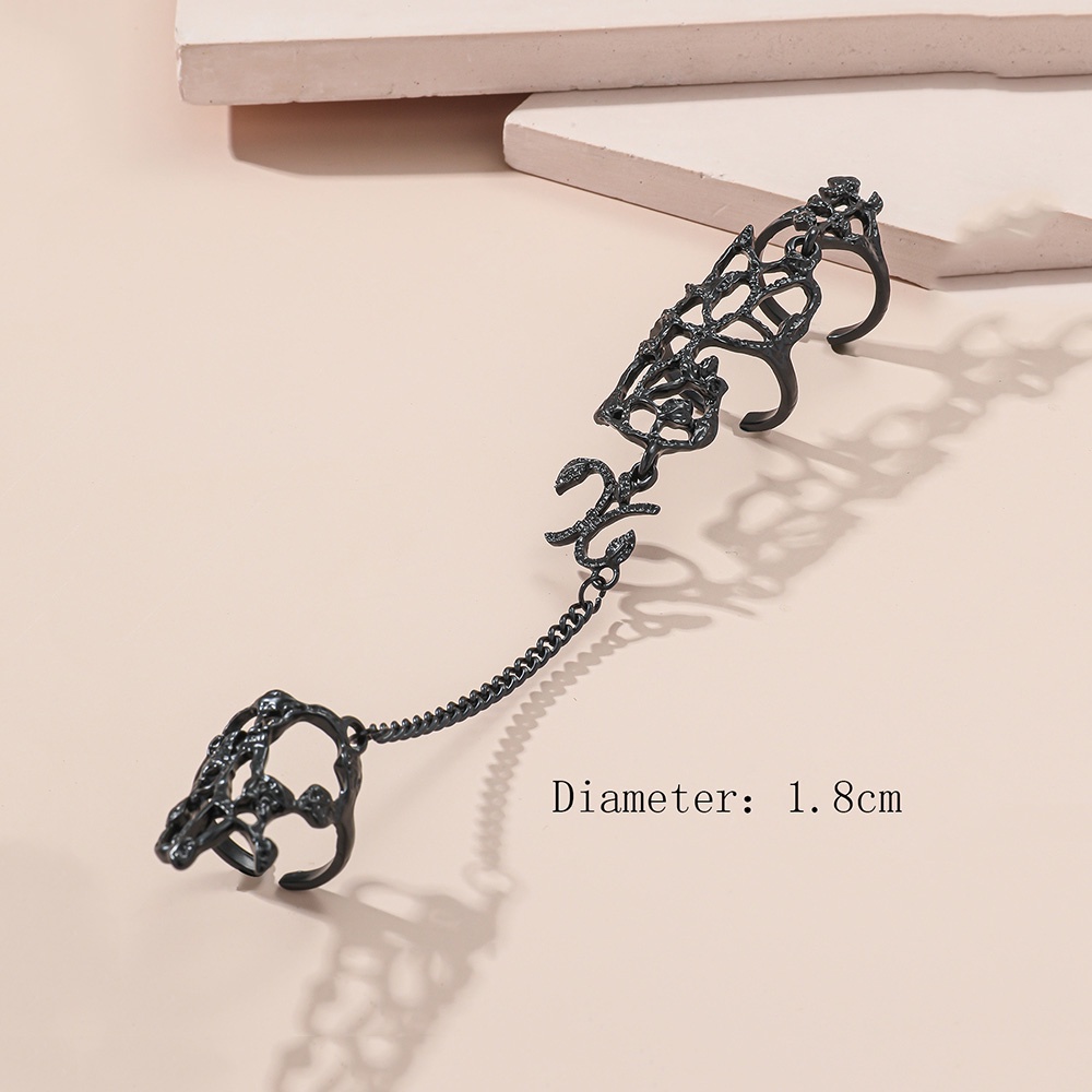 Cincin Rantai Geometris Warna Hitam Emas Gaya Punk Vintage Hip Hop Untuk Wanita