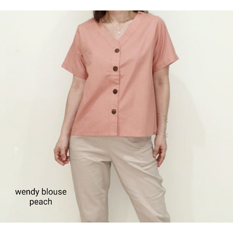 Atasan Blouse Wanita Lengan Pendek Polos Bahan Katun, Wendy Blouse#-4