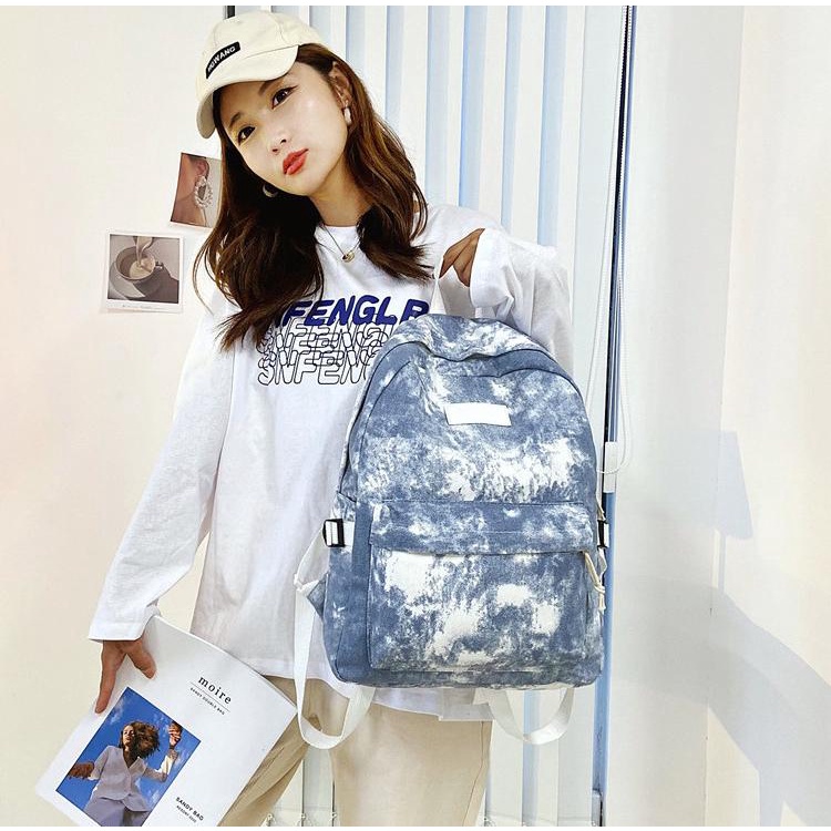 TAS RANSEL WANITA KANVAS TIE DYE BACKPACK REMAJA KOREA KEKINIAN CEWEK GENDONG PUNGGUNG BESAR SEKOLAH KULIAH KERJA BATAM IMPORT PREMIUM MURAH ZENIN TA449B2