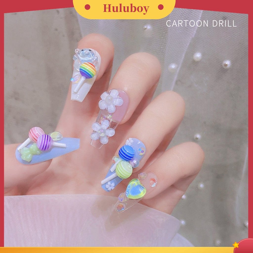 Huluboy Huluboy♡ 5pcs / Set Ornamen Permen Lolipop 3D Bahan Resin Clay Untuk Dekorasi Manicure