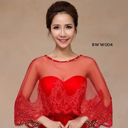 Set Cardigan Bolero Lace Brukat Pesta Pengantin Wanita Merah Bww004