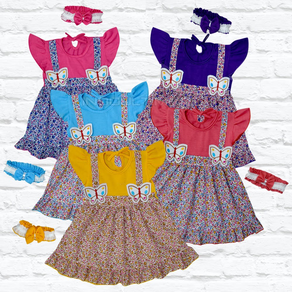 Dress Bayi Perempuan + FREE Bando Dress Rok Bayi Baju Rok Terusan Bayi Pakaian Bayi Perempuan Dress Bayi Pesta Motif Lucu PLANET KIDZ TRS-125