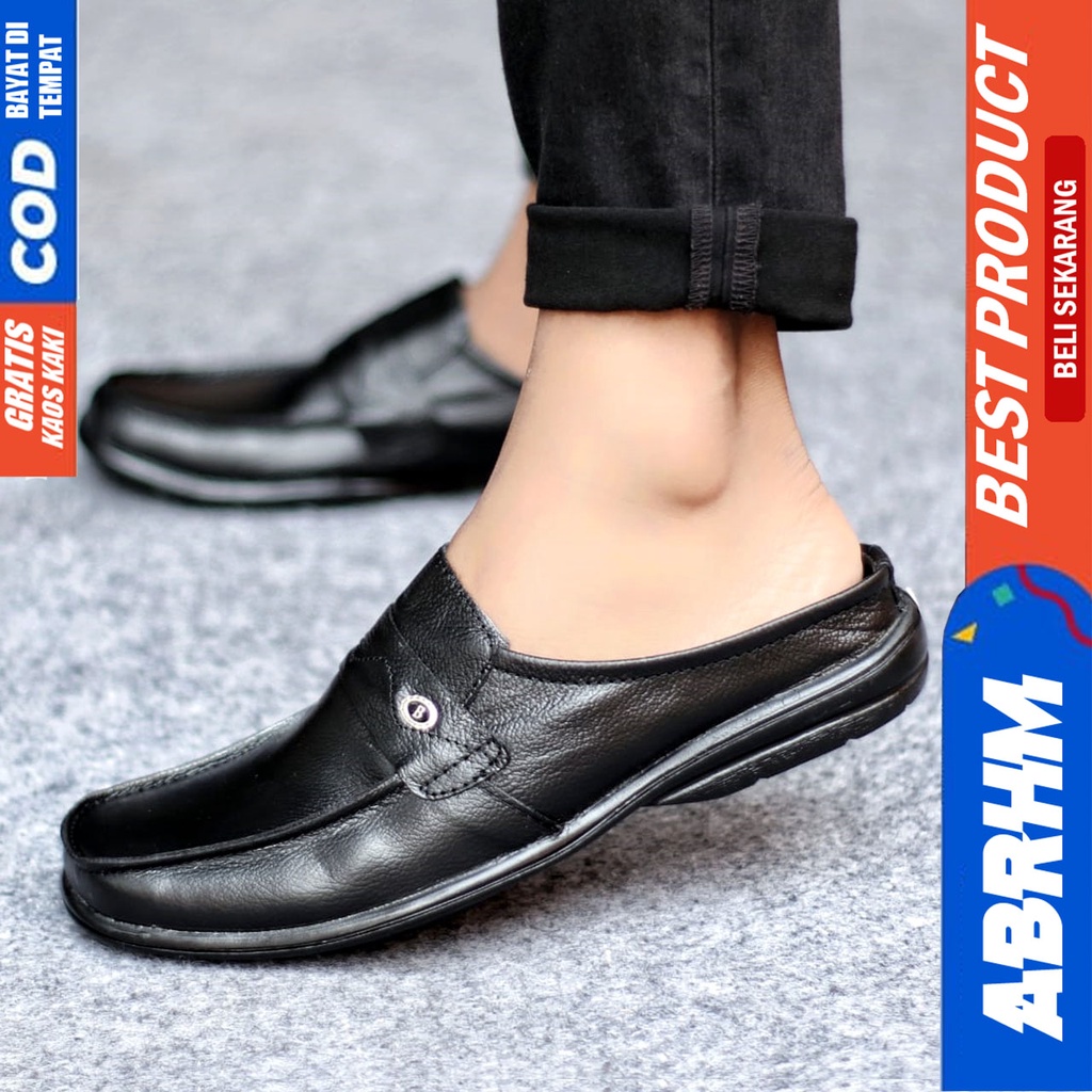 Sepatu Sandal Casual Kulit Asli Bustong Tutong Sendal Slop Original Murah Terbaru Kekinian