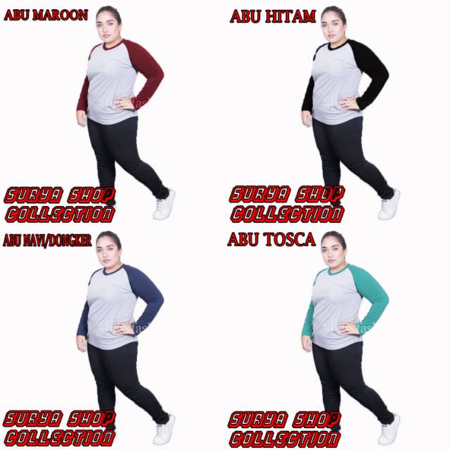 Kaos reglan XXL cewek lengan panjang atau jumbo cewek  / Baju Raglan / Reglan polos / kaos
