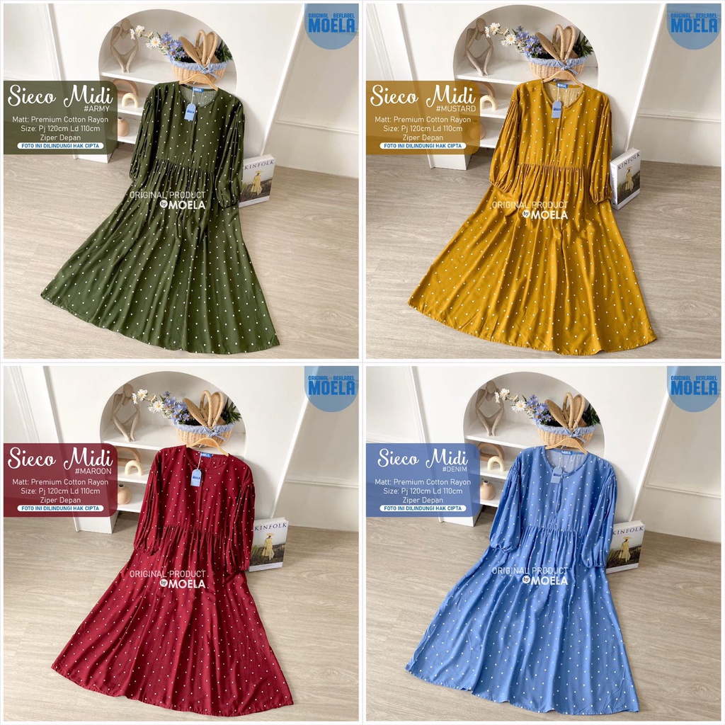 MIDI SIECO ld 110cm by ORIGINAL MOELA fashion premium cotton rayon zipper depan BUSUI polka MUSLIM d