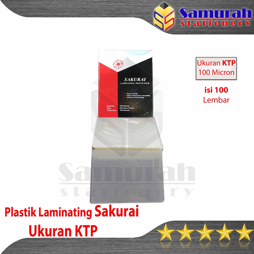 

Plastik Laminating Sakurai Ukuran KTP 100 Micron 68.5 x 97 mm isi 100 lembar / Laminating Pouch Film Tipis
