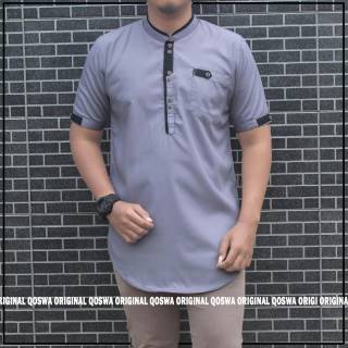  TP Fashion Muslim Baju  Modern Koko  Pria  Katun Biru Tua 