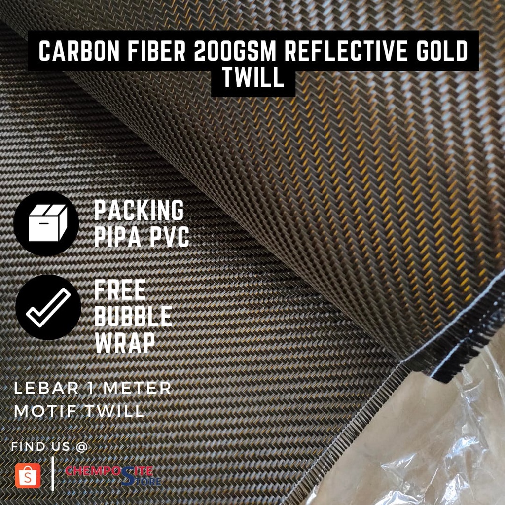 serat carbon fiber GOLD reflective metalic TWILL 200Gsm L 1m