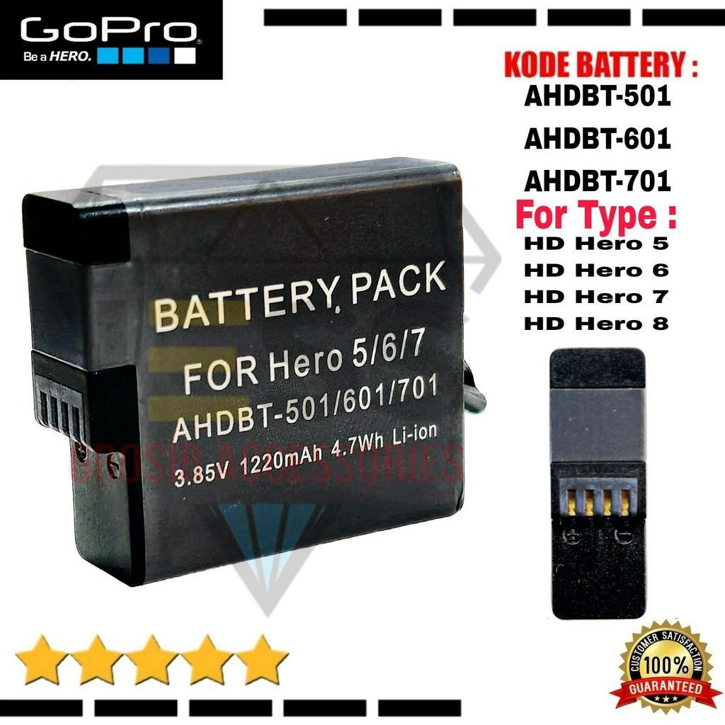 Baterai Original GoPro Replacement Battery Taffware 1220mAh AHDBT-501 AHDBT-601  AHDBT-701 For Type Hero 5 , Hero 6 , Hero 7 , Hero 8