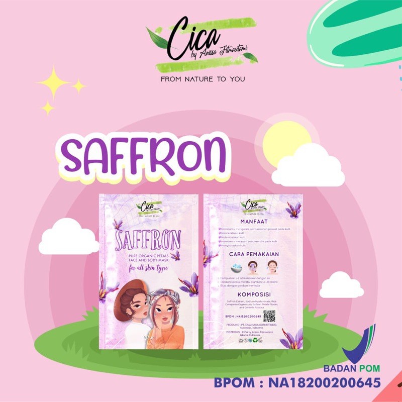 SAFFRON MASK ORGANIC WITH CENTELLA 20gr by cicanature (cica nature) original/READY