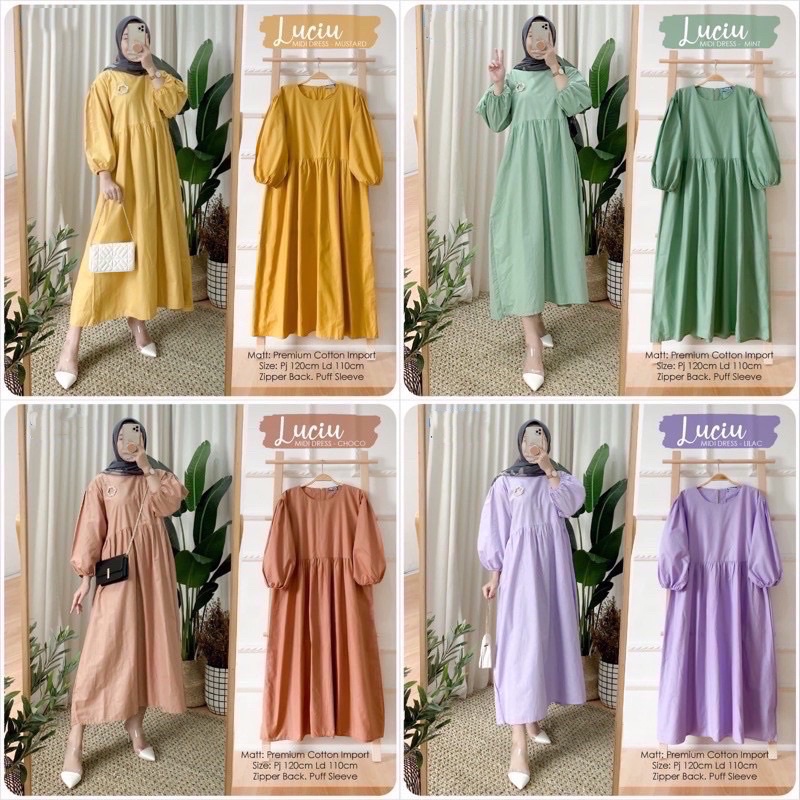 IL - SANSO MIDI POLOS | LUCIU MIDI DRESS WANITA MUSLIM LENGAN BALON