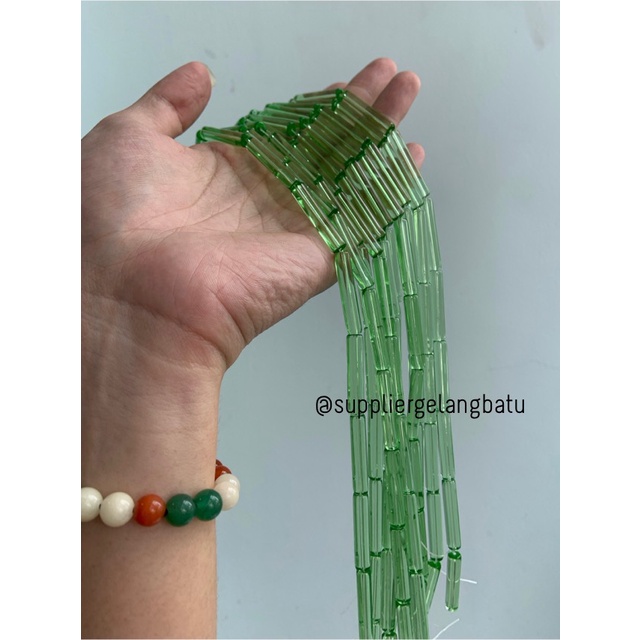 manik glass bead light green quartz 30 x 5mm prakarya gelang kalung