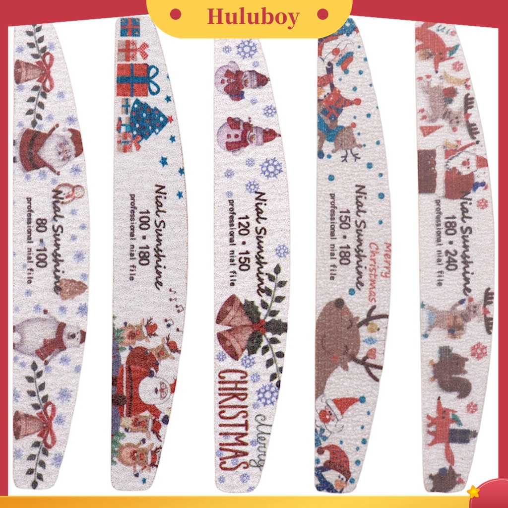 Huluboy Huluboy♡ Alat Kikir Kuku Bentuk Setengah Bulan Motif Print Natal Warna-Warni Untuk Manicure Wanita