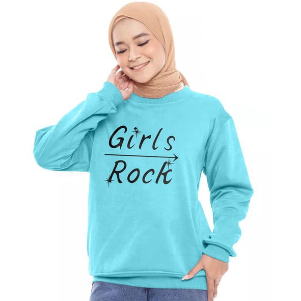 Kaos Lengan Panjang GIRLS ROCK / Kaos Sweatshirt / Atasan Wanita / Atasan Wanita Lengan Panjang