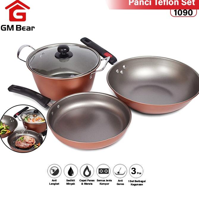 Gm Bear Panci Set Wajan Penggorengan Teflon Isi 3 Pcs 1090-Arria Set Panci Teflon . , ..