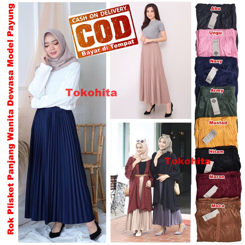  Rok  Plisket Panjang  Dewasa Fit to XXL Shopee  Indonesia