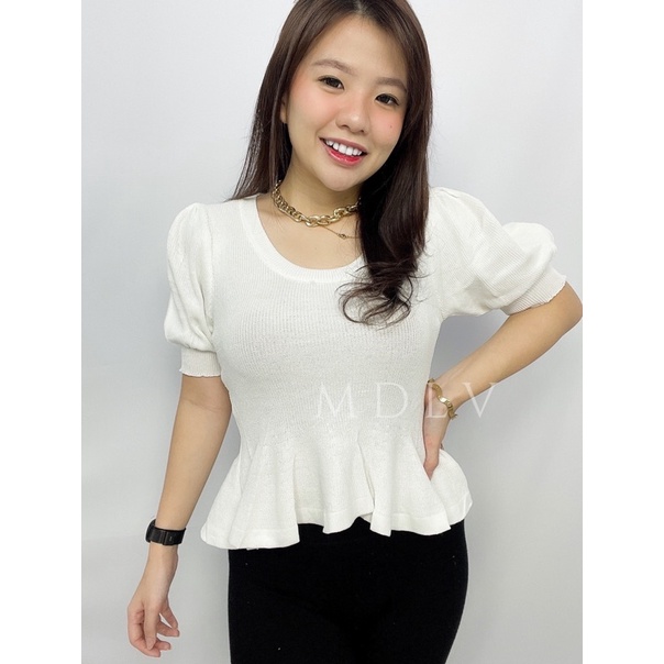 MDLV ~ 14028# Teodora Knit Peplum Top Atasan Blouse Rajut Fashion import