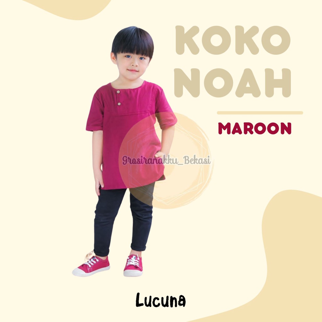 Koko Anak Noah Lucuna Linen Warna Maroon 1-5thn