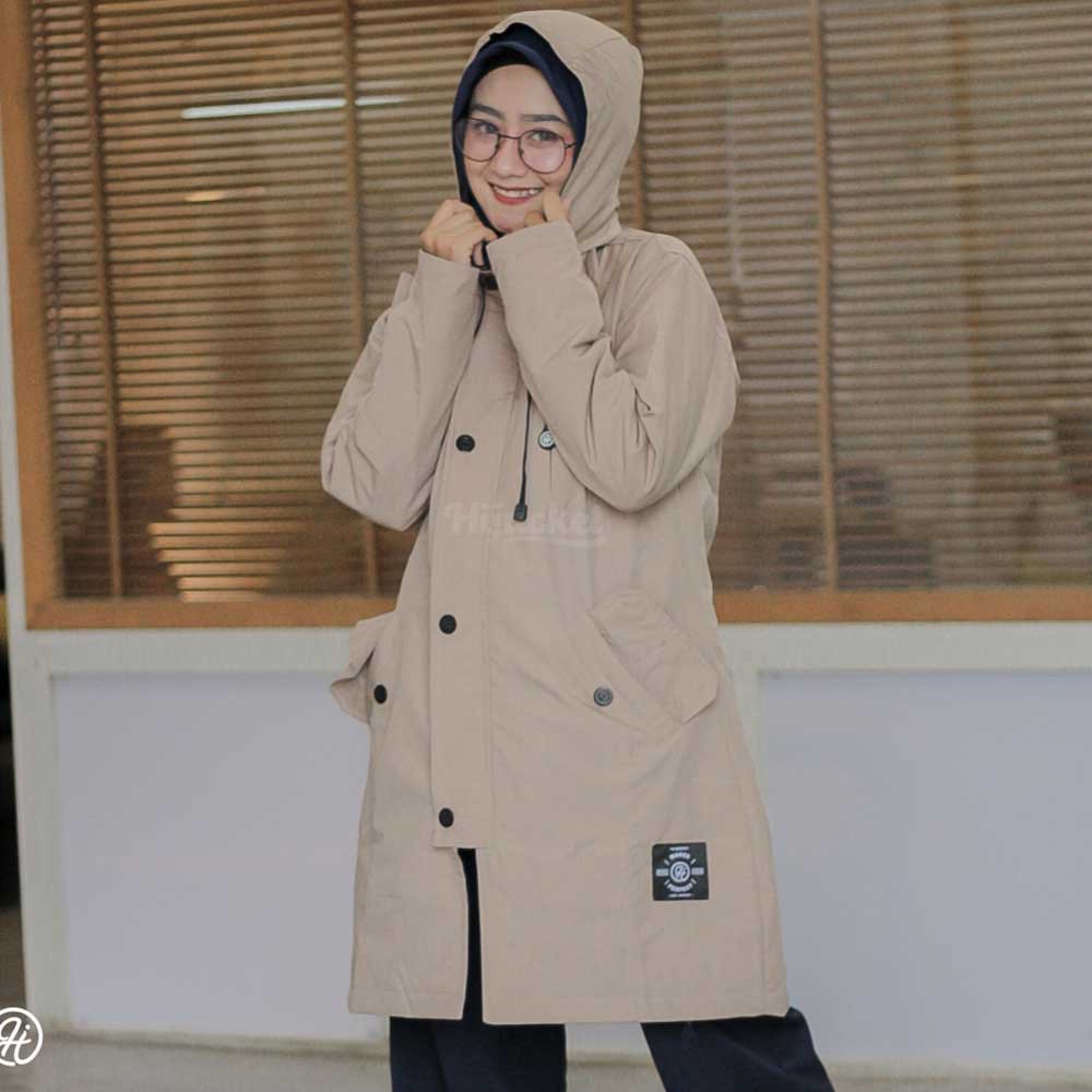 Jaket Jacket Parka Wanita Cewek Muslimah Hijabers Hoodie Kekinian Terbaru Hijacket Hijaket IXR Cream-3