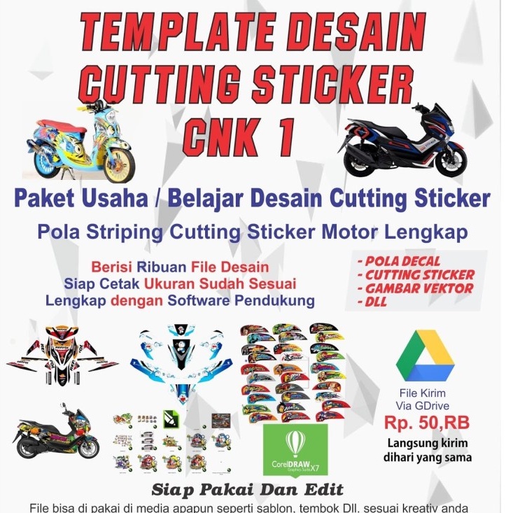 Template Desain Cutting Sticker CNK1 decal pola striping motor stiker design corel draw cdr coreldra