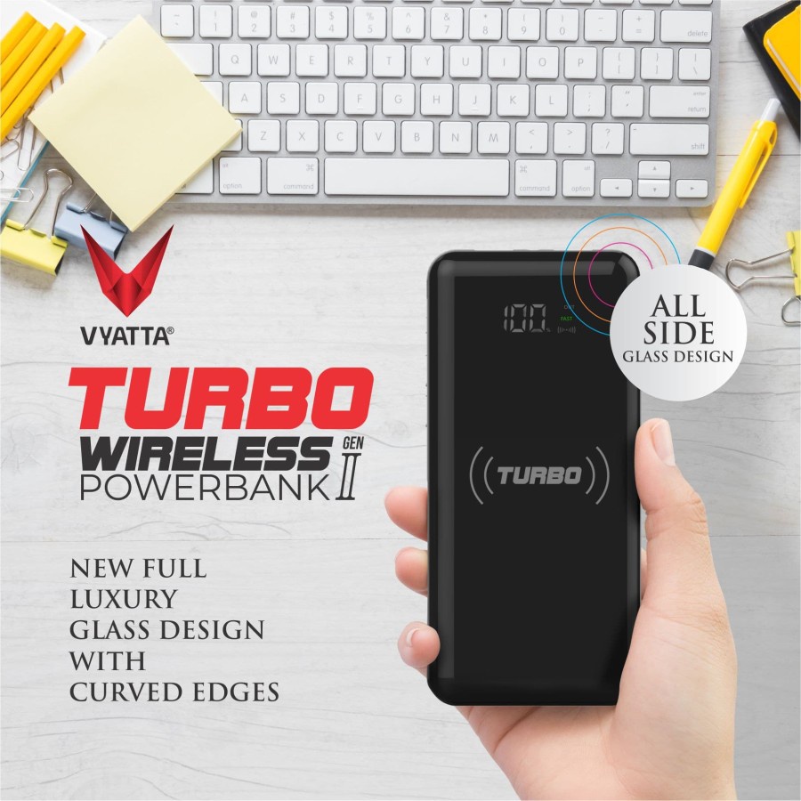 VYATTA TURBO FAST WIRELESS Gen II Power Bank 10000mAH- 10W Wireless , QC3.0 & PD