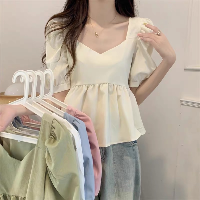 ATASAN IMPORT WANITA PUFF SLEEVE BAJU BLOUSE LENGAN BABY DOLL PENDEK CEWEK MX205