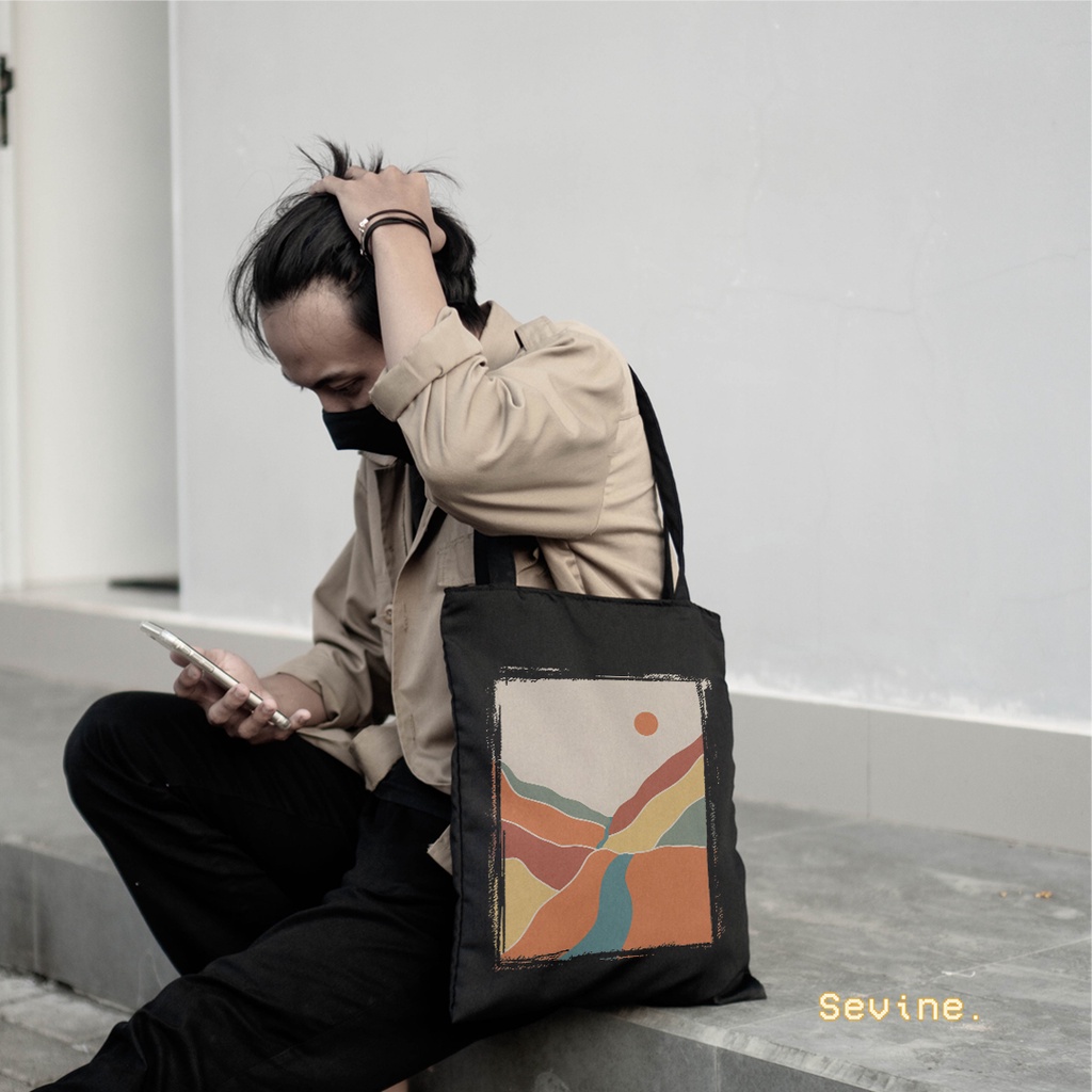 Sevine Tas Wanita Tote Bag Resleting Drill Totebag Laptop Abstrak Watercolour Black Series - NGK 1