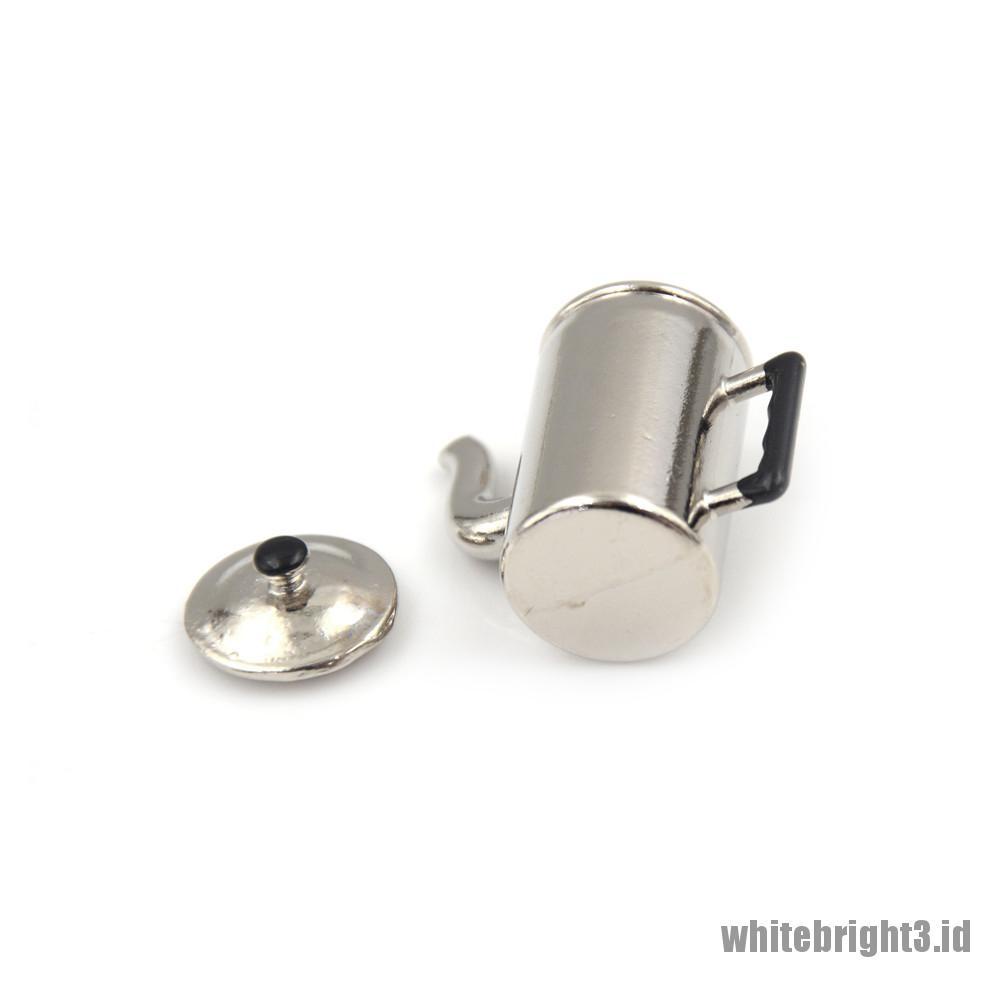 (white3) Miniatur Teko Air Bahan Metal Skala 1: 12 Untuk Rumah Boneka