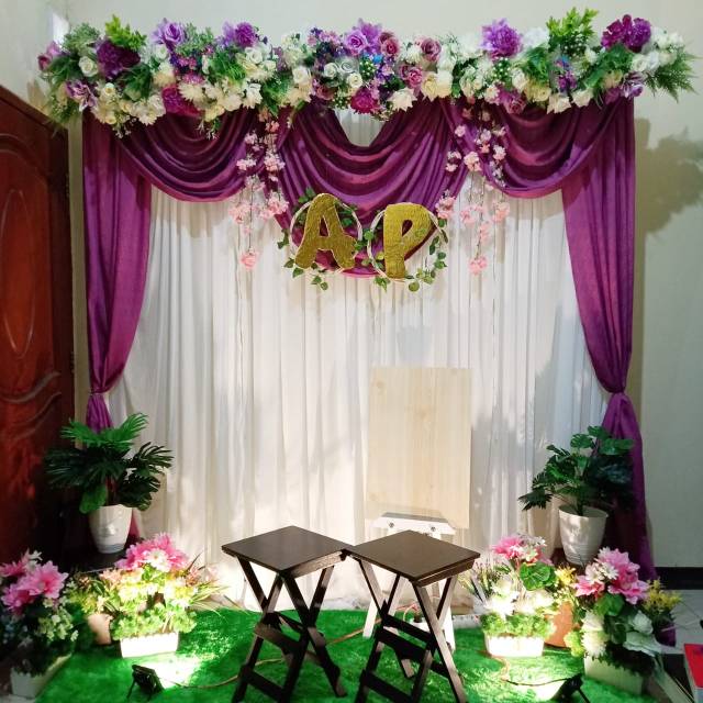 Sewa dekorasi backdrop akad nikah/lamaran nuansa violet (TANPA MEJA AKAD LESEHAN)