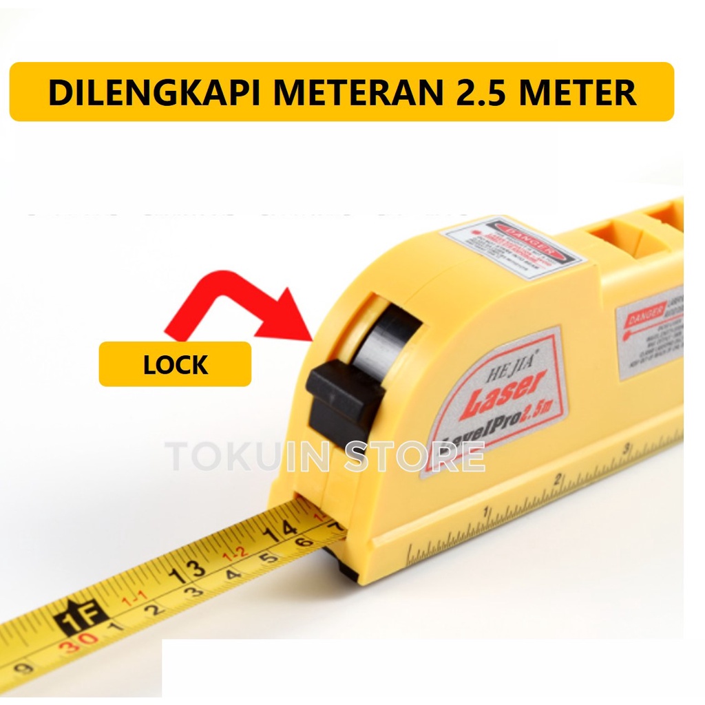 Laser Level Pro Meteran Penggaris Waterpass Square Ruler Measure Tape