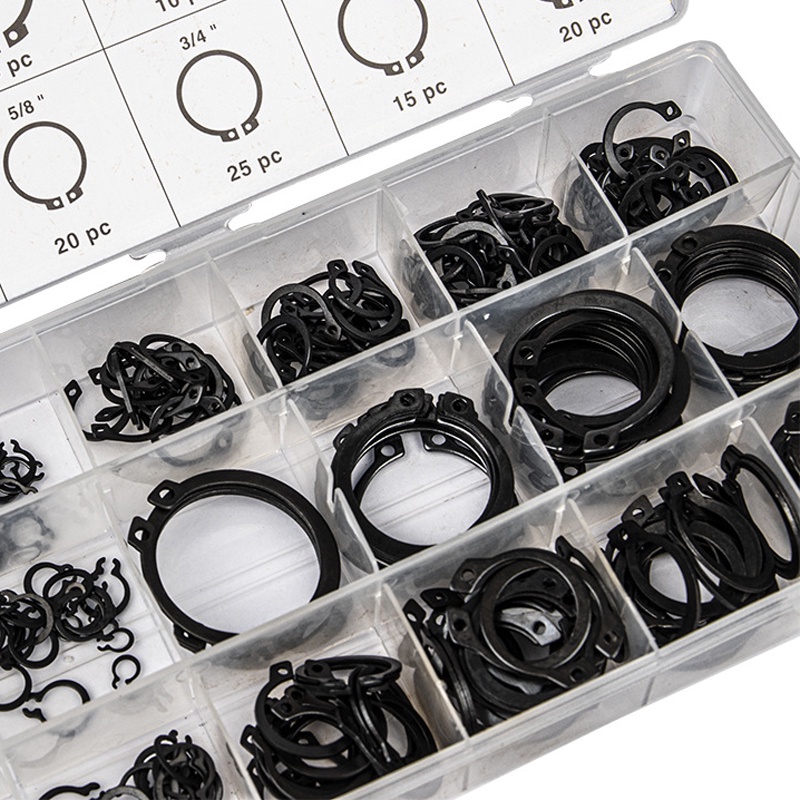 300pcs Klip Snap Ring Eksternal Portable Dengan Kotak Penyimpanan Carbon Spring Steel C-clip Snap Ring Assortment Circlip Retaining Ring Kit