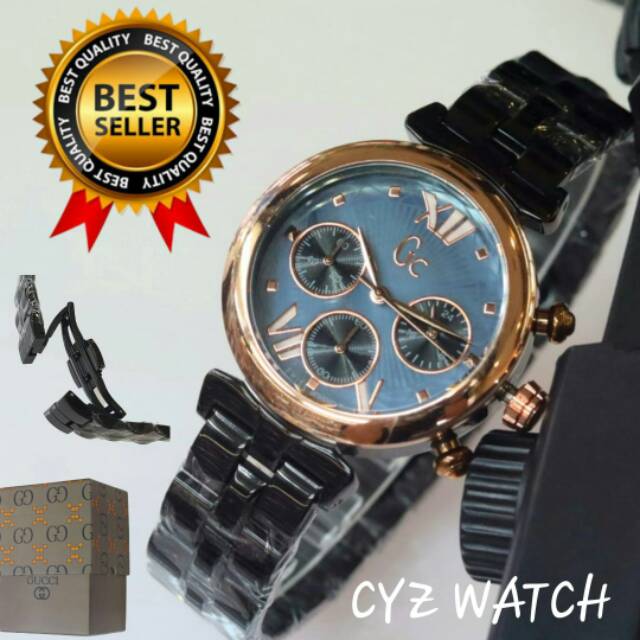 Jam Tangan Wanita Elegan Exclusive GC GUESS COLECTION Premium Cyz Watch Black Rosegold