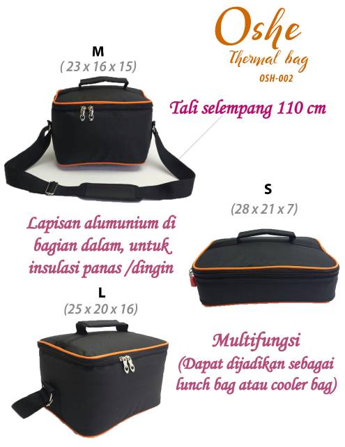 Tas bekal ukuran medium dan besar full foil polos S1