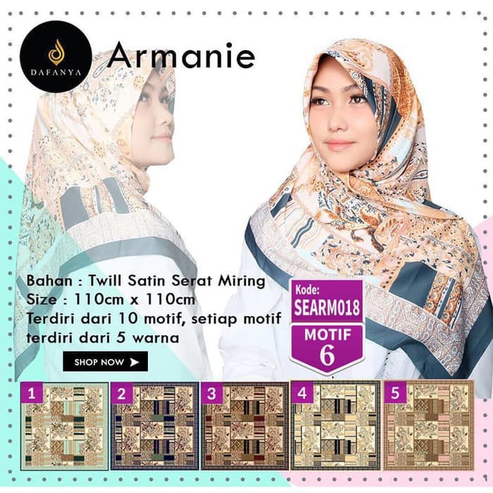 Jilbab Segiempat Dafanya Armanie Satin Motif 6 Hijab Scraf