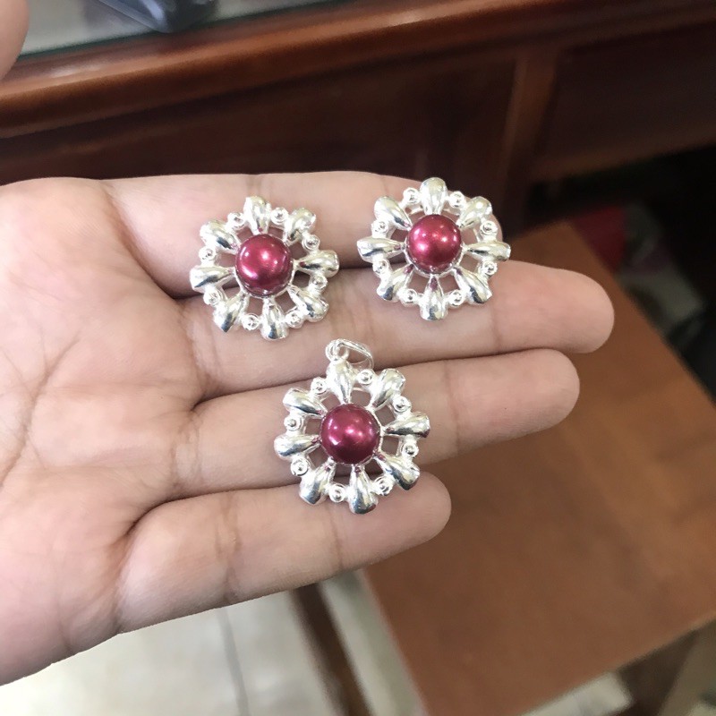 set pedal perak mutiara tawar