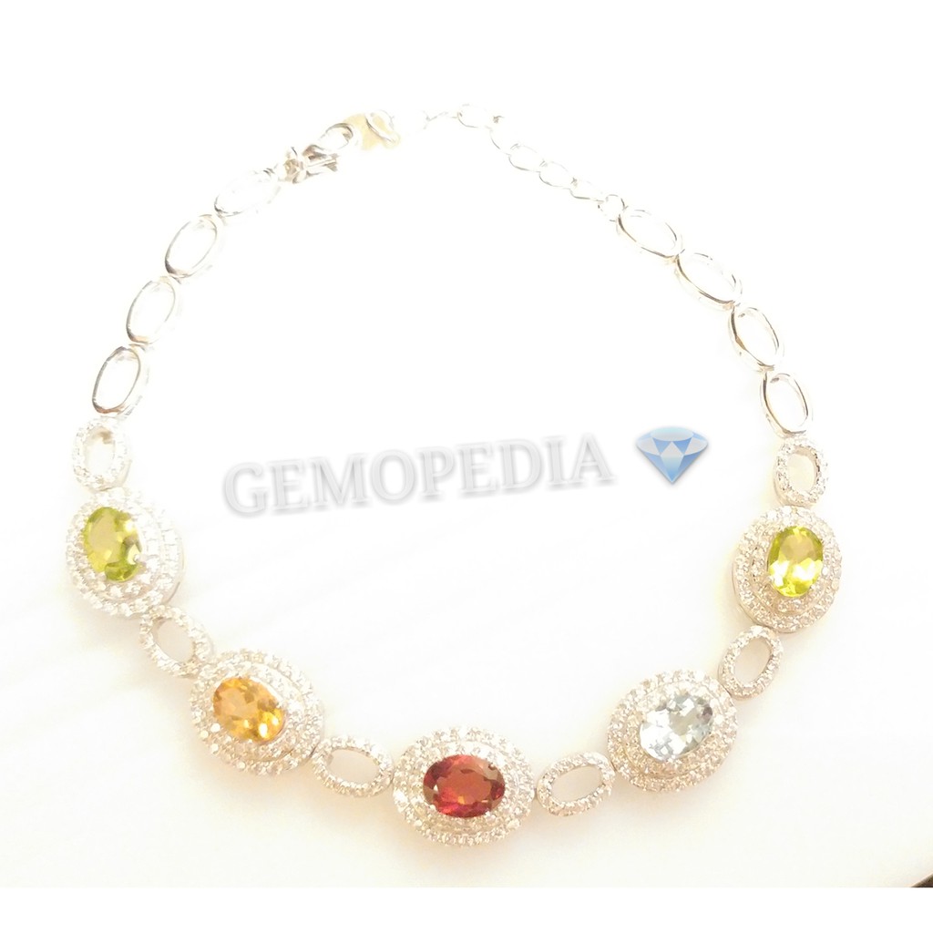 Gelang Silver 925 with Peridot, Blue Topaz, Citrine and Garnet