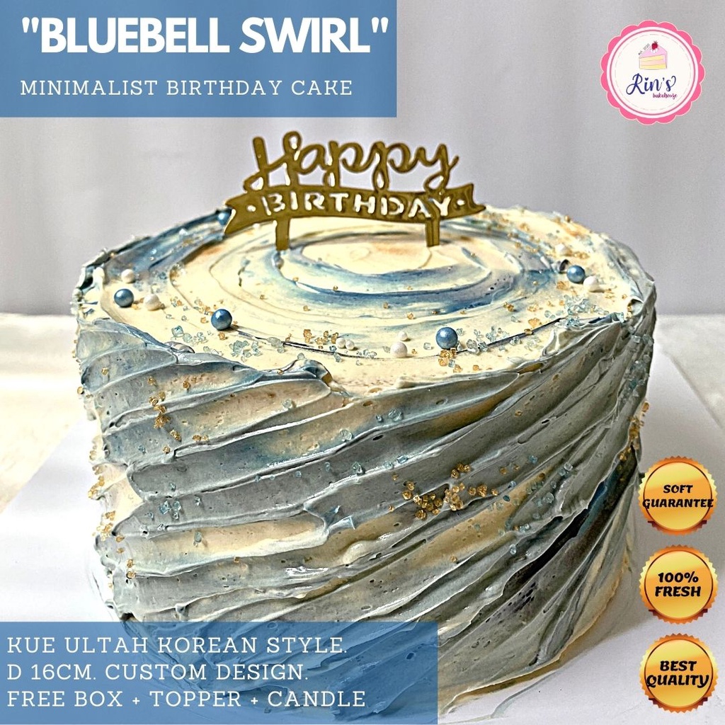 

BLUEBELL SWIRL Birthday Cake d 16cm. Kue Ultah Korean Style CUSTOM Design. Free Box + Topper +Candle