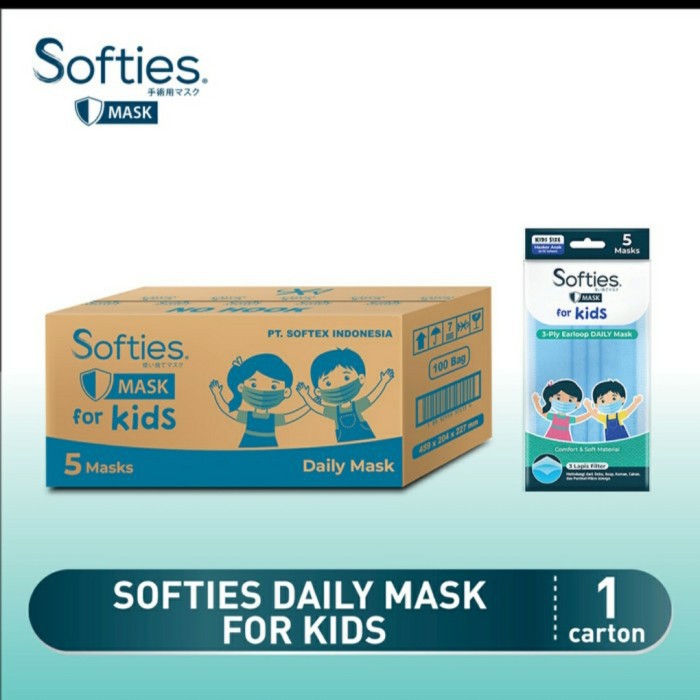 Masker Anak Softies Daily Mask for Kids 3ply isi 5 1 Karton / 100 pack