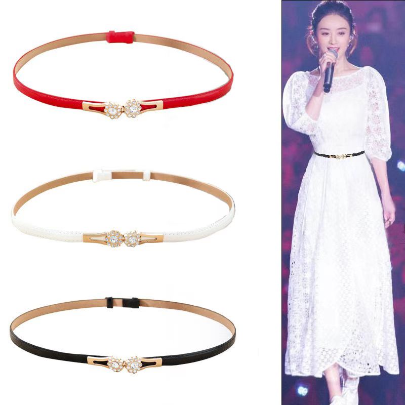 (Hello Girl) YD6 Ikat Pinggang Wanita Polos Thin Belt Bunga Permata Korea Import