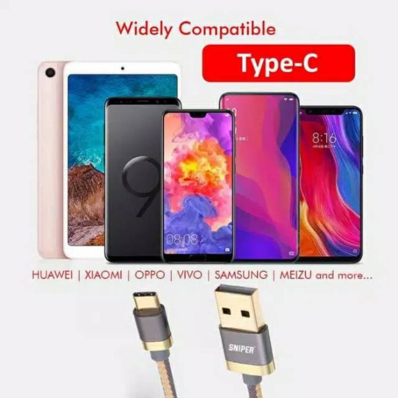 Sniper Powershield Type C 3ft 0.9m Original Kabel Charger Smartphone
