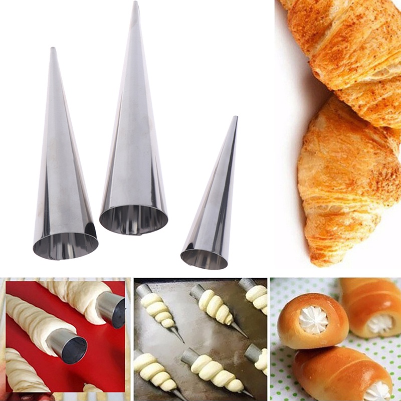 12 Pcs Tabung Kerucut Spiral Bahan Baja Untuk Cetakan Krim Roti Croissant