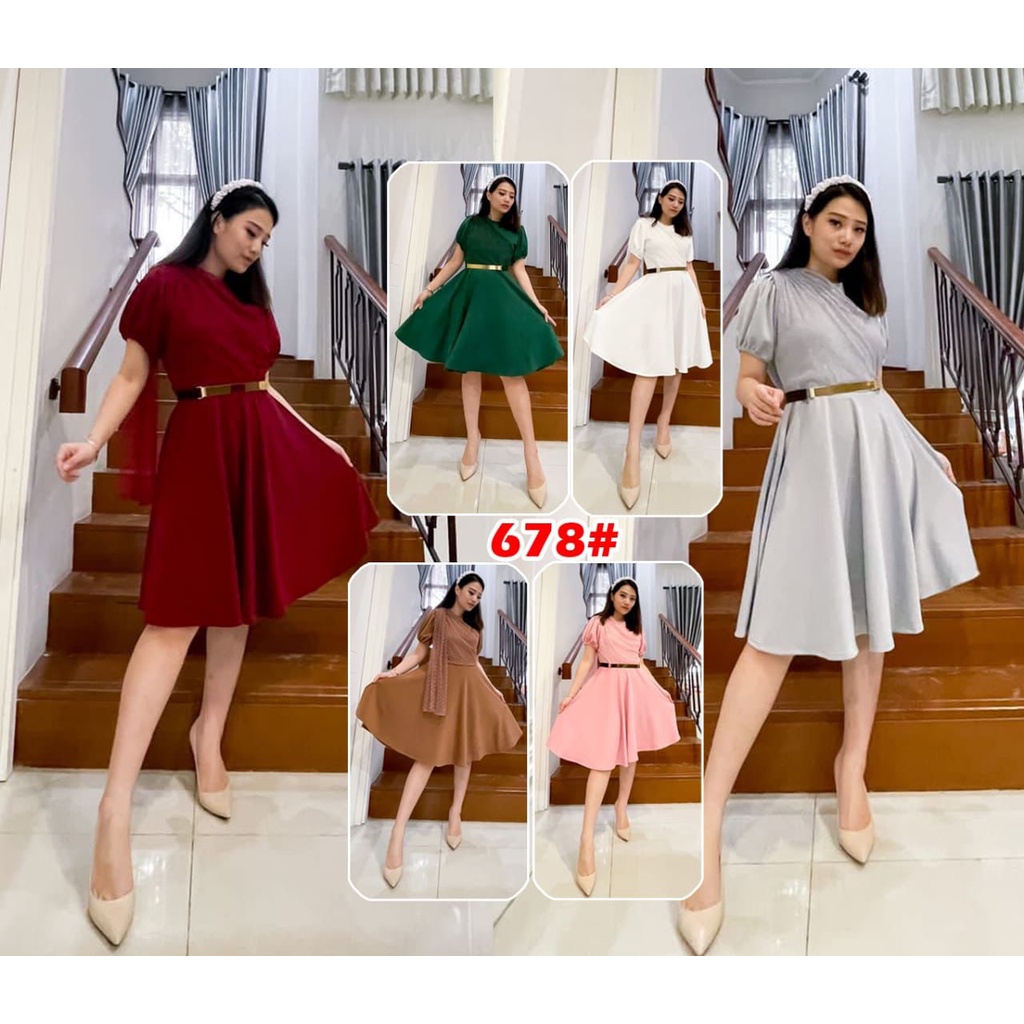 678# dress wanita, dress midi scuba terbaru +FREE BELT BESI