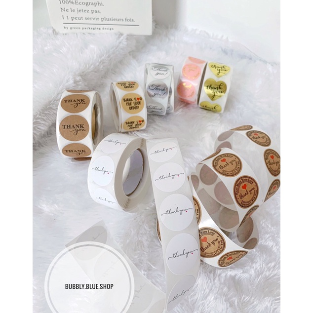 

50pcs stiker (2,5cm) label tulisan thank you untuk kemasan hadiah label stiker bulat