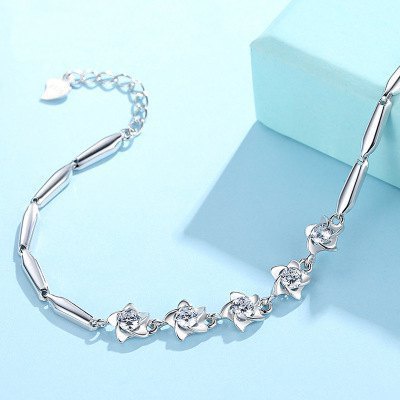 Gelang Bahan Stainless Steel S295 Sterling Silver Bentuk Kincir Angin Bintang Laut Gaya Korea