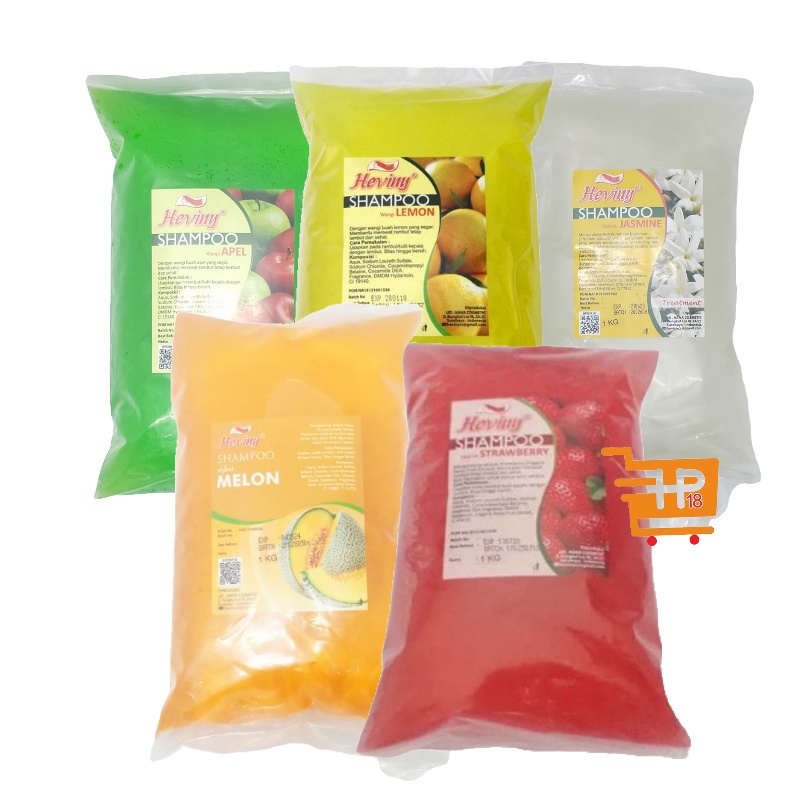 Heviny Shampoo Refill Aroma Buah / Conditioner Refill Aroma Buah 1 Liter Strawberry / Jasmine / Apel